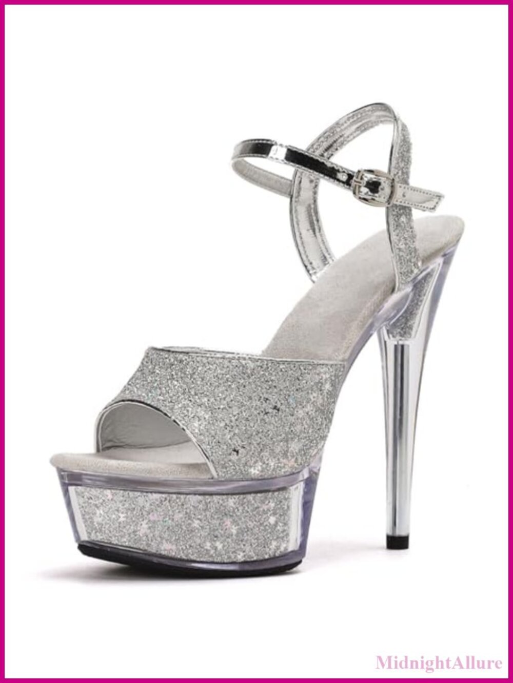 Glitter Platform Stiletto Heeled Sandals Cross Ankle Buckle Round Toe